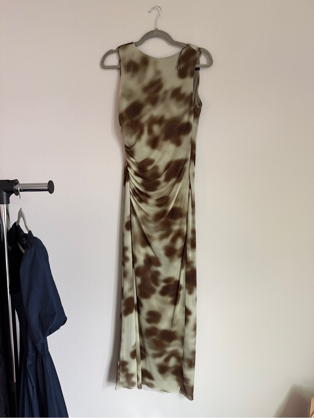 Zara Olive Green & Brown Tie-Dye Sleeveless Maxi Dress